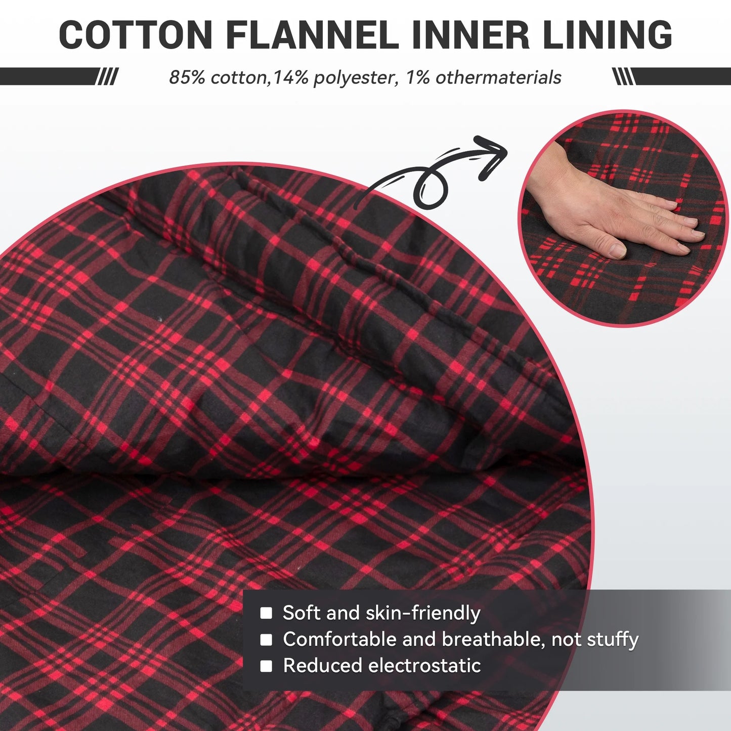 XL Adult Sleeping Bag - Big & Tall Design with Flannel Lining, 17.6℉-54℉ 3-Season Comfort for Camping & Backpacking, Lightweight, Weatherproof (Black)