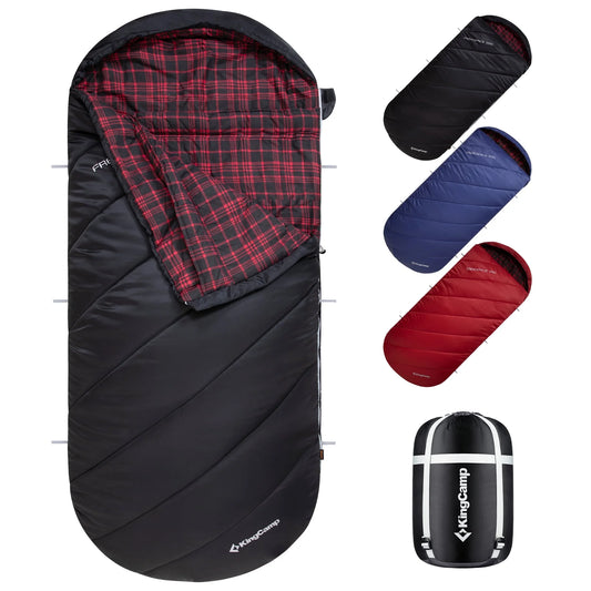 XL Adult Sleeping Bag - Big & Tall Design with Flannel Lining, 17.6℉-54℉ 3-Season Comfort for Camping & Backpacking, Lightweight, Weatherproof (Black)